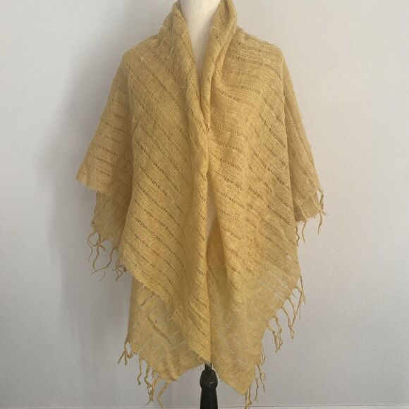 A Soft idea Throw Blanket Honey Yellow Mohair Wool Open Knit Wrap Shawl 60x56 - Picture 1 of 7
